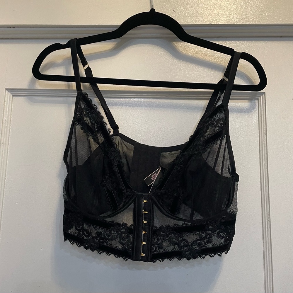 Victorias Secret Luxe Lingerie Unlined Bralette Bra Sheer Mesh Scallop Lace XL